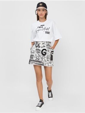 Dolce & Gabbana Black and White Logo Print Mini Skirt